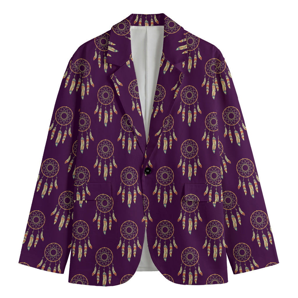 Purple Boho Dream Catcher Pattern Print Men's Blazer