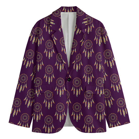 Purple Boho Dream Catcher Pattern Print Men's Blazer
