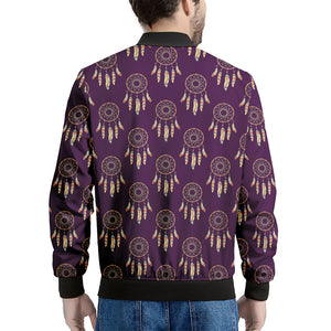 Purple Boho Dream Catcher Pattern Print Men's Bomber Jacket