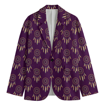 Purple Boho Dream Catcher Pattern Print Men's Cotton Blazer