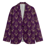 Purple Boho Dream Catcher Pattern Print Men's Cotton Blazer