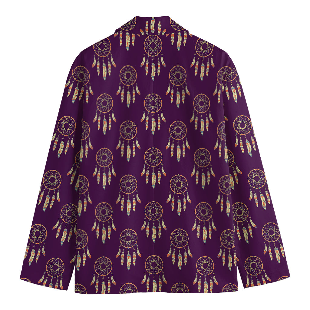 Purple Boho Dream Catcher Pattern Print Men's Cotton Blazer