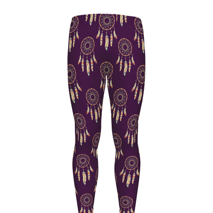 Purple Boho Dream Catcher Pattern Print Men's leggings