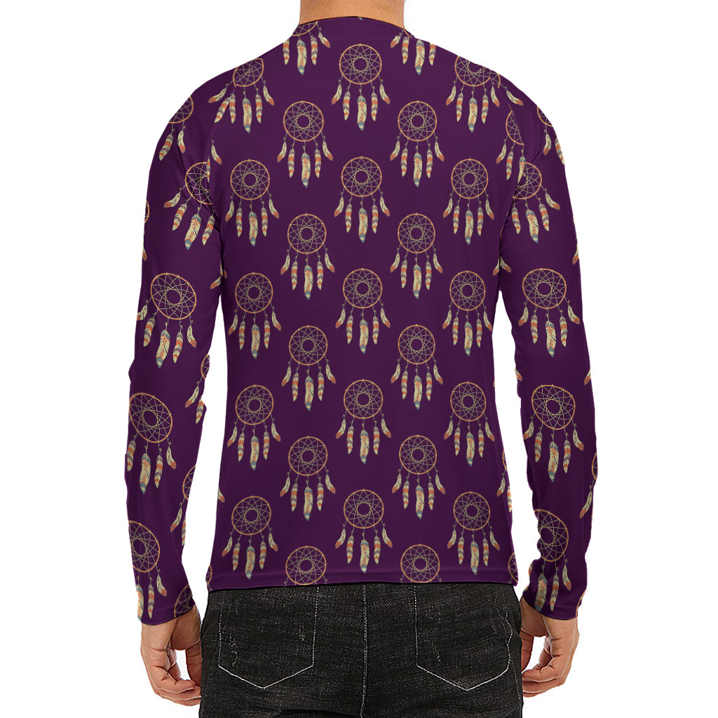 Purple Boho Dream Catcher Pattern Print Men's Long Sleeve Rash Guard