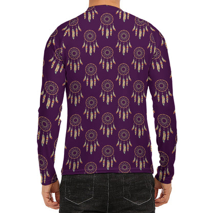 Purple Boho Dream Catcher Pattern Print Men's Long Sleeve Rash Guard
