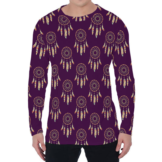 Purple Boho Dream Catcher Pattern Print Men's Long Sleeve T-Shirt