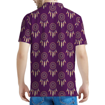 Purple Boho Dream Catcher Pattern Print Men's Polo Shirt