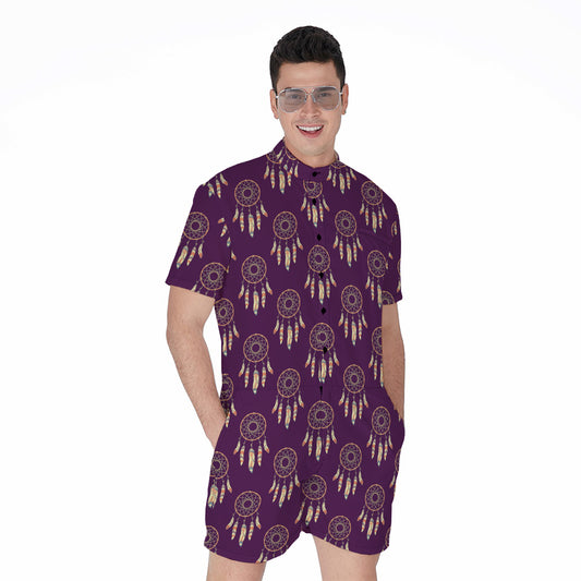 Purple Boho Dream Catcher Pattern Print Men's Rompers