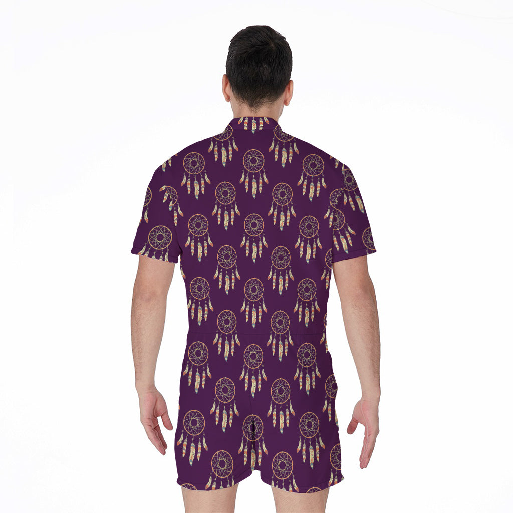 Purple Boho Dream Catcher Pattern Print Men's Rompers