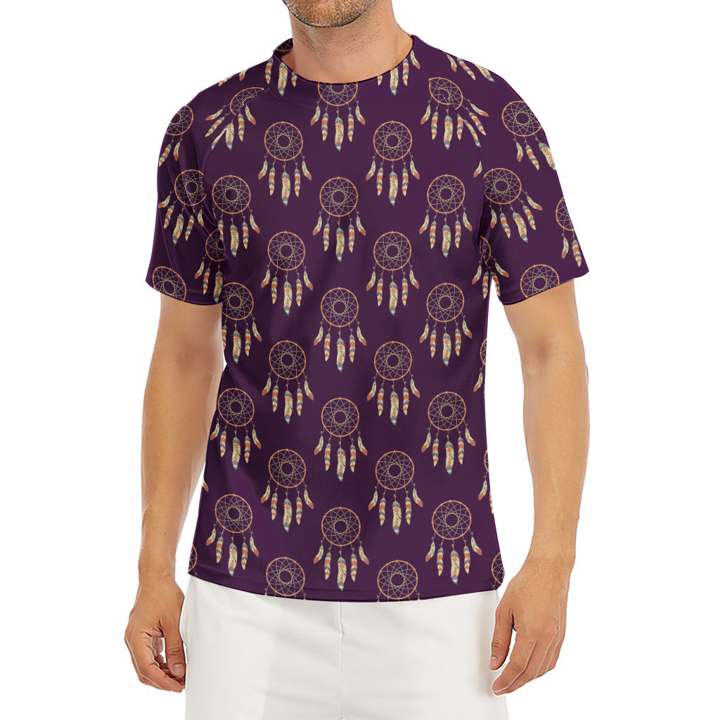 Purple Boho Dream Catcher Pattern Print Men's Short Sleeve Rash Guard
