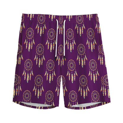 Purple Boho Dream Catcher Pattern Print Men's Sports Shorts