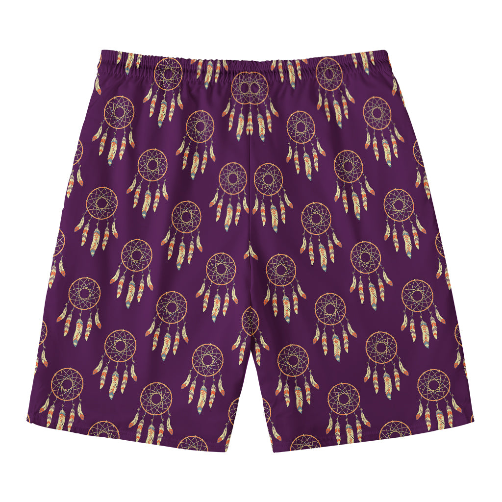 Purple Boho Dream Catcher Pattern Print Men's Swim Trunks
