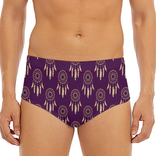 Purple Boho Dream Catcher Pattern Print Men's Triangle Swim Briefs