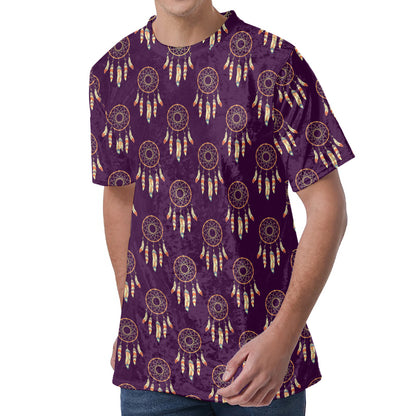 Purple Boho Dream Catcher Pattern Print Men's Velvet T-Shirt