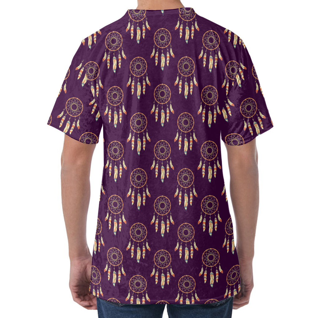 Purple Boho Dream Catcher Pattern Print Men's Velvet T-Shirt