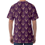 Purple Boho Dream Catcher Pattern Print Men's Velvet T-Shirt