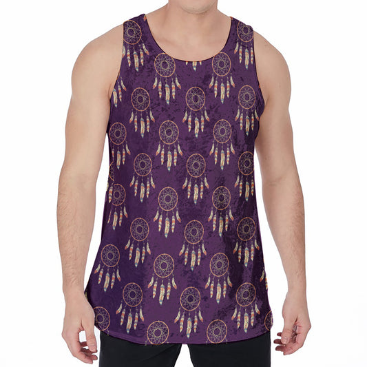 Purple Boho Dream Catcher Pattern Print Men's Velvet Tank Top
