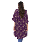 Purple Boho Dream Catcher Pattern Print Open Front Beach Cover Up