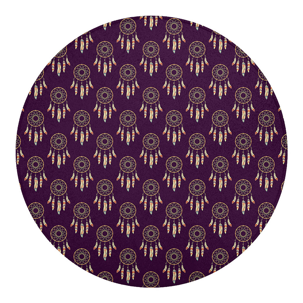 Purple Boho Dream Catcher Pattern Print Round Blanket