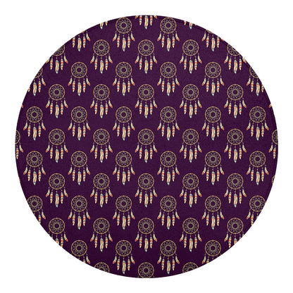 Purple Boho Dream Catcher Pattern Print Round Blanket