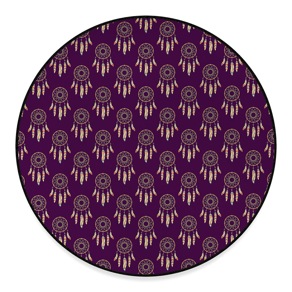 Purple Boho Dream Catcher Pattern Print Round Floor Mat