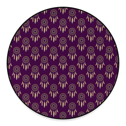 Purple Boho Dream Catcher Pattern Print Round Floor Mat