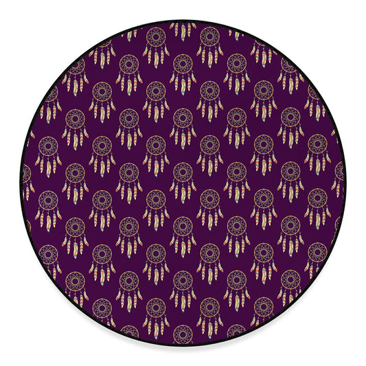 Purple Boho Dream Catcher Pattern Print Round Floor Mat