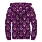 Purple Boho Dream Catcher Pattern Print Sherpa Lined Zip Up Hoodie