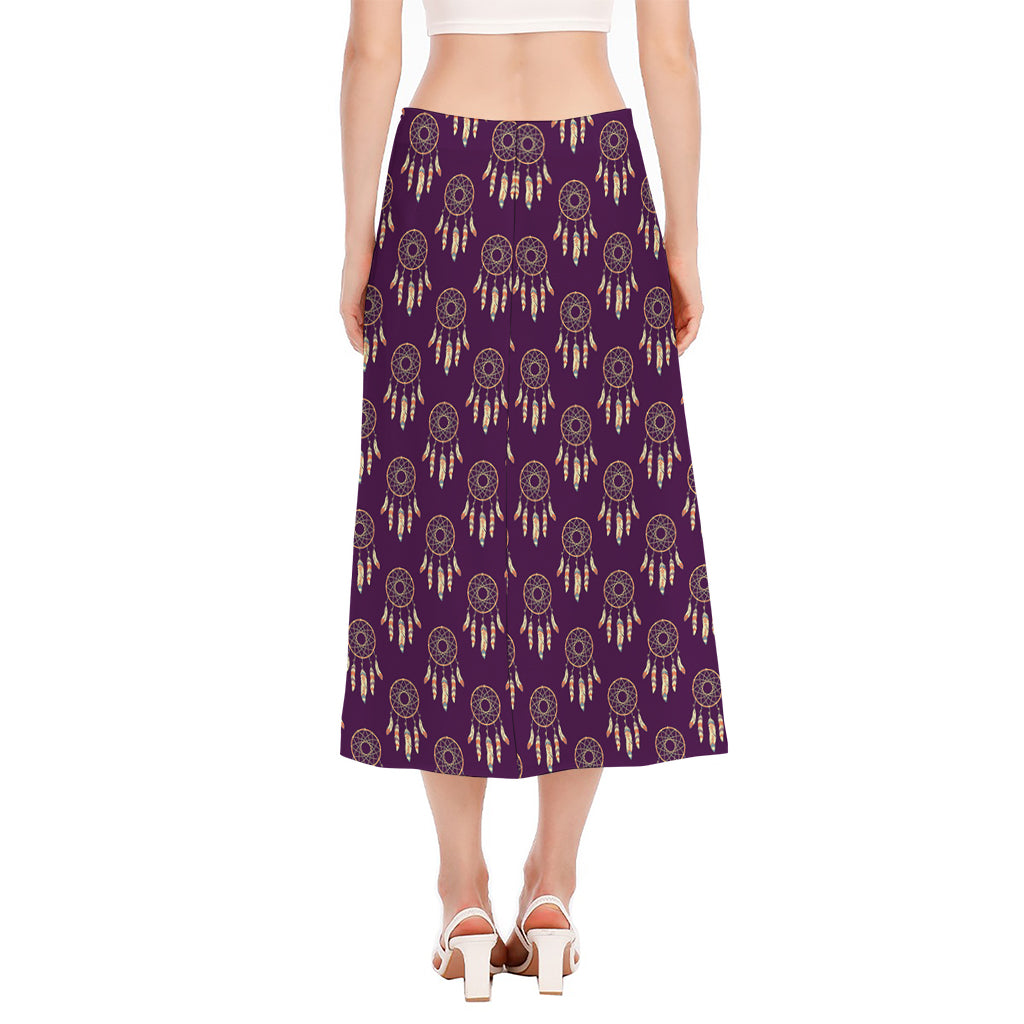 Purple Boho Dream Catcher Pattern Print Side Slit Midi Skirt
