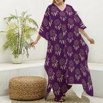 Purple Boho Dream Catcher Pattern Print Silk V-Neck Kaftan Dress