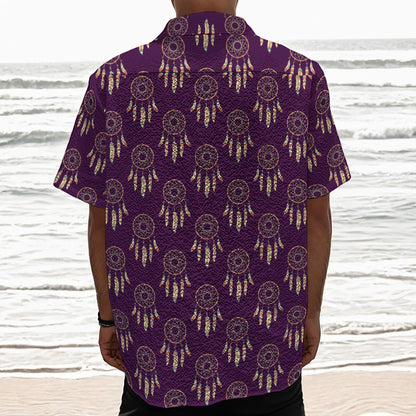Purple Boho Dream Catcher Pattern Print Textured Short Sleeve Shirt