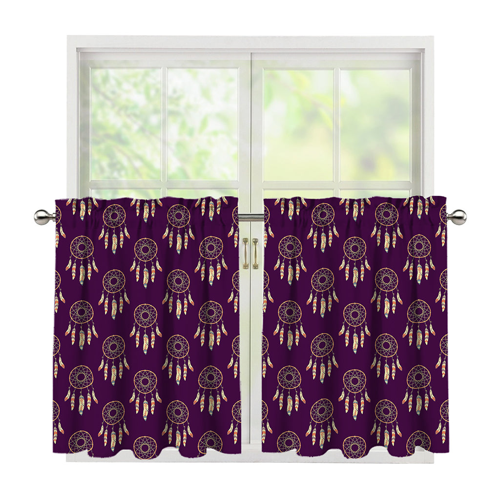 Purple Boho Dream Catcher Pattern Print Tier Curtains