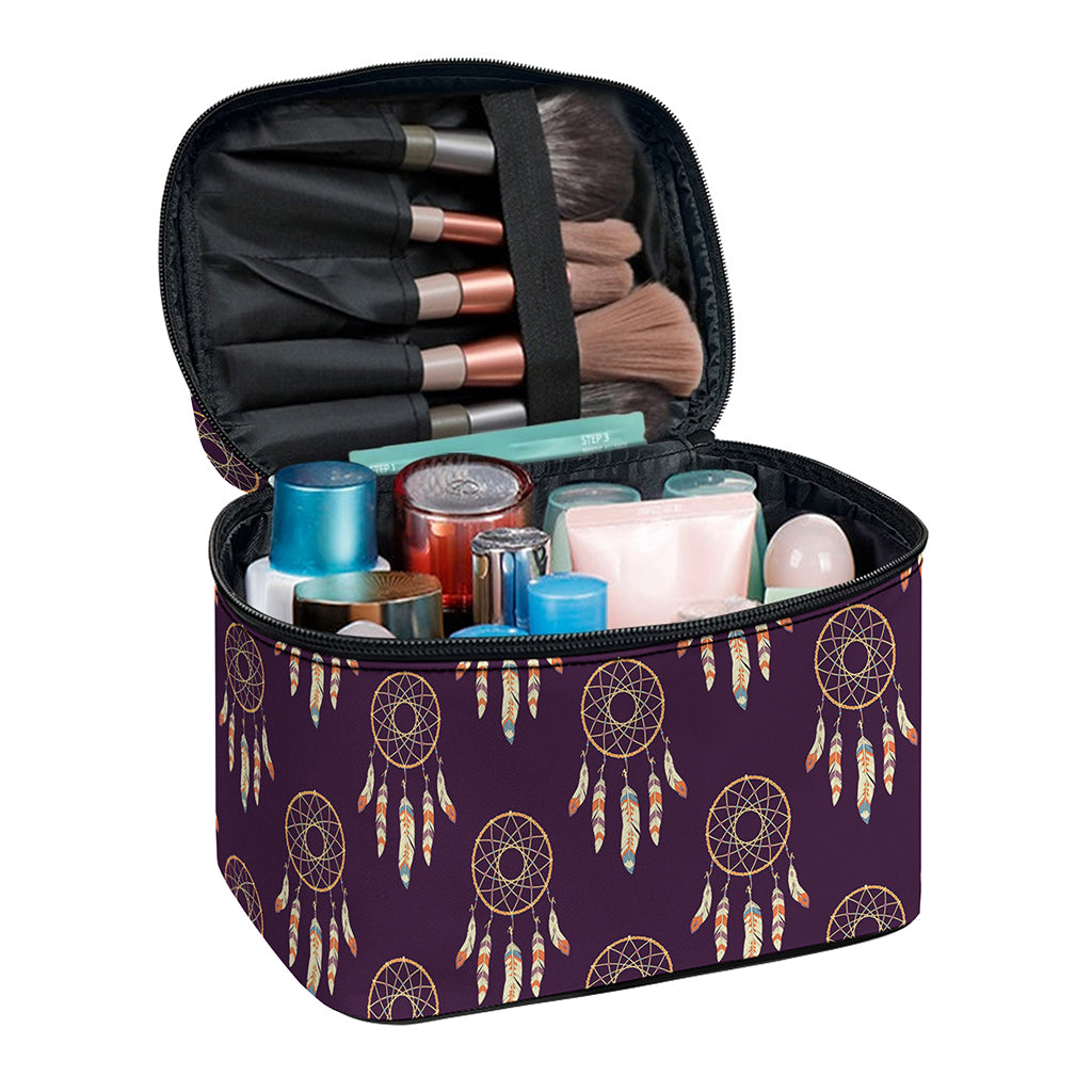 Purple Boho Dream Catcher Pattern Print Travel Makeup Bag