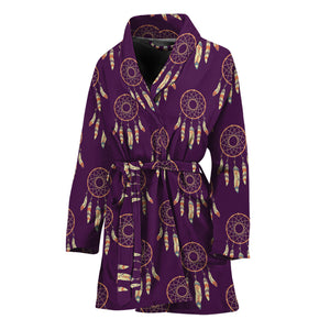 Purple Boho Dream Catcher Pattern Print Women's Bathrobe