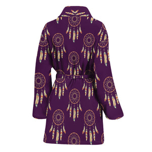 Purple Boho Dream Catcher Pattern Print Women's Bathrobe