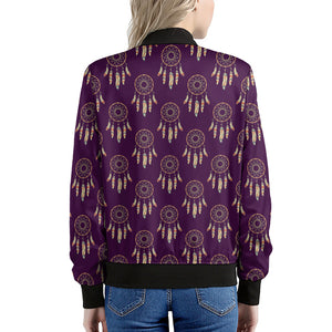 Purple Boho Dream Catcher Pattern Print Women's Bomber Jacket