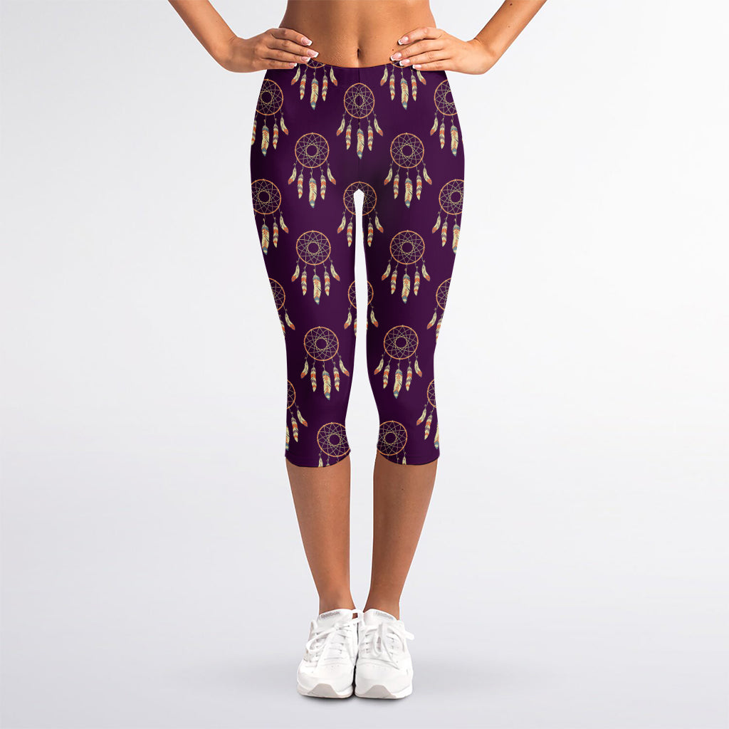 Purple Boho Dream Catcher Pattern Print Women's Capri Leggings