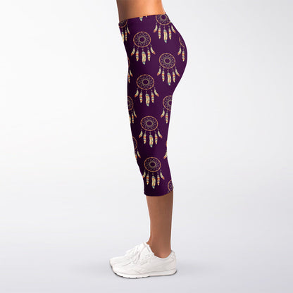 Purple Boho Dream Catcher Pattern Print Women's Capri Leggings