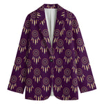 Purple Boho Dream Catcher Pattern Print Women's Cotton Blazer