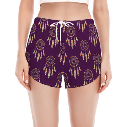 Purple Boho Dream Catcher Pattern Print Women's Split Running Shorts