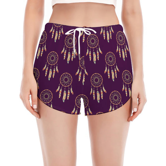 Purple Boho Dream Catcher Pattern Print Women's Split Running Shorts