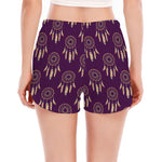 Purple Boho Dream Catcher Pattern Print Women's Split Running Shorts