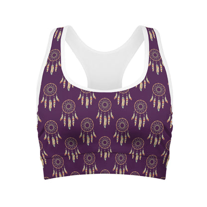 Purple Boho Dream Catcher Pattern Print Women's Sports Bra