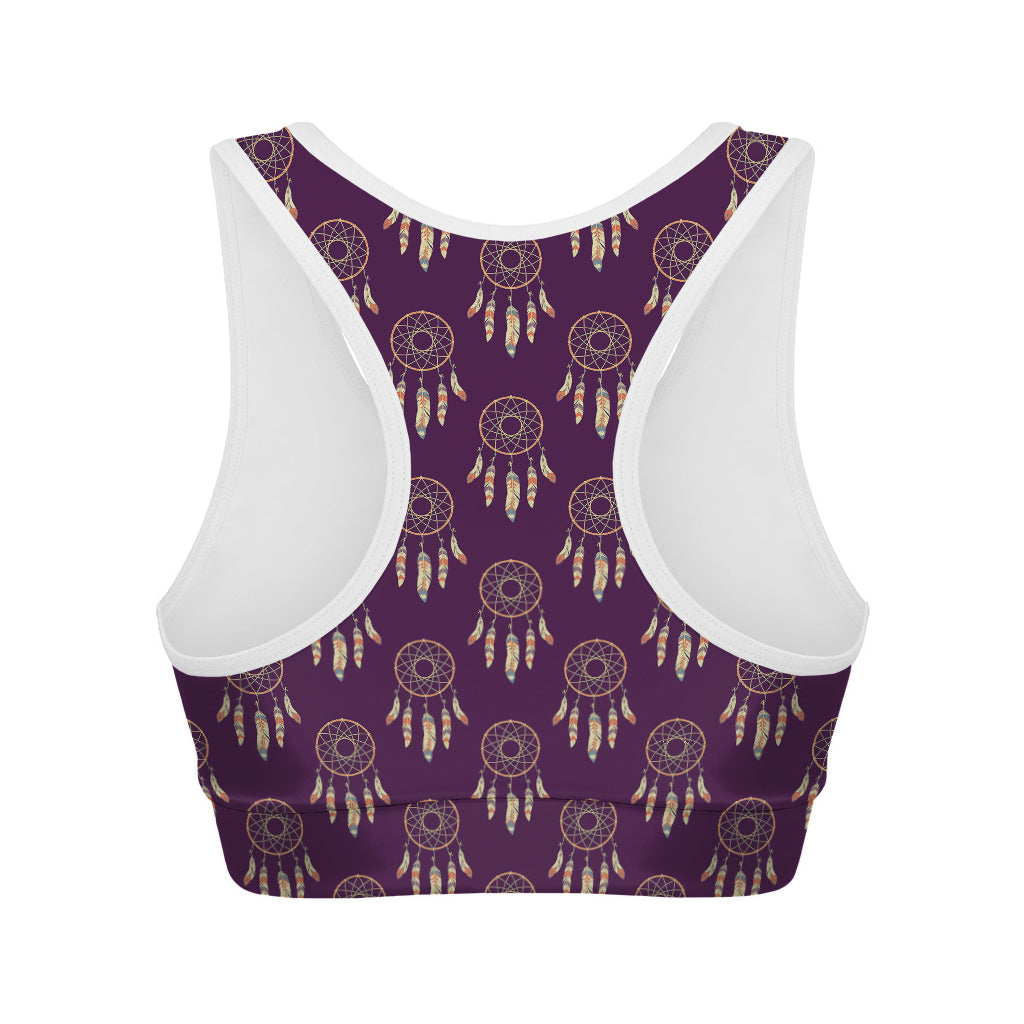 Purple Boho Dream Catcher Pattern Print Women's Sports Bra