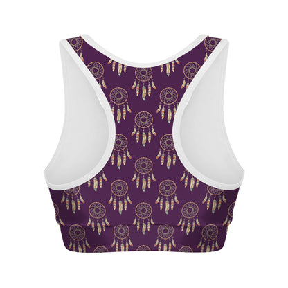 Purple Boho Dream Catcher Pattern Print Women's Sports Bra