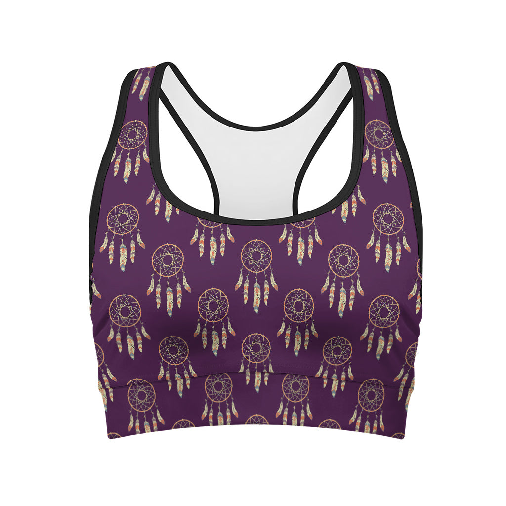 Purple Boho Dream Catcher Pattern Print Women's Sports Bra