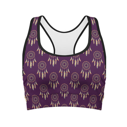 Purple Boho Dream Catcher Pattern Print Women's Sports Bra