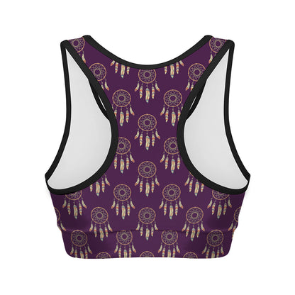 Purple Boho Dream Catcher Pattern Print Women's Sports Bra