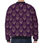 Purple Boho Dream Catcher Pattern Print Zip Sleeve Bomber Jacket