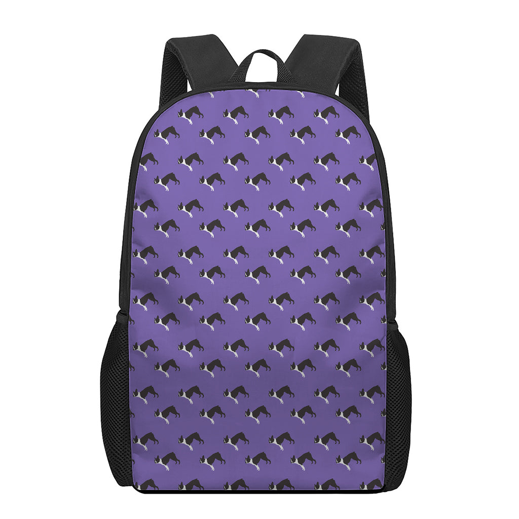 Purple Boston Terrier Pattern Print 17 Inch Backpack